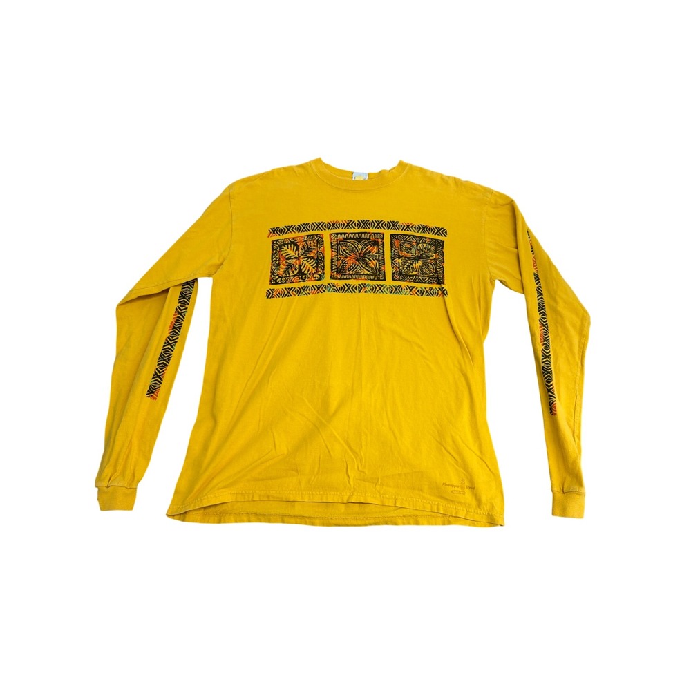 Crazy Shirts Hawaii Mens Large Yellow Pineapple Dyed Long Sleeve Tribal Tee